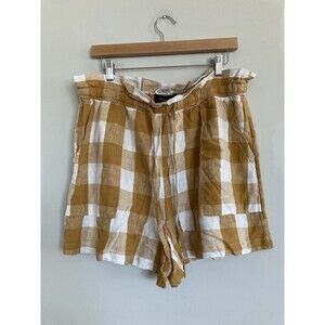 NEW Who What Wear Plaid Check Shorts XL Linen Rayon Gold Yellow